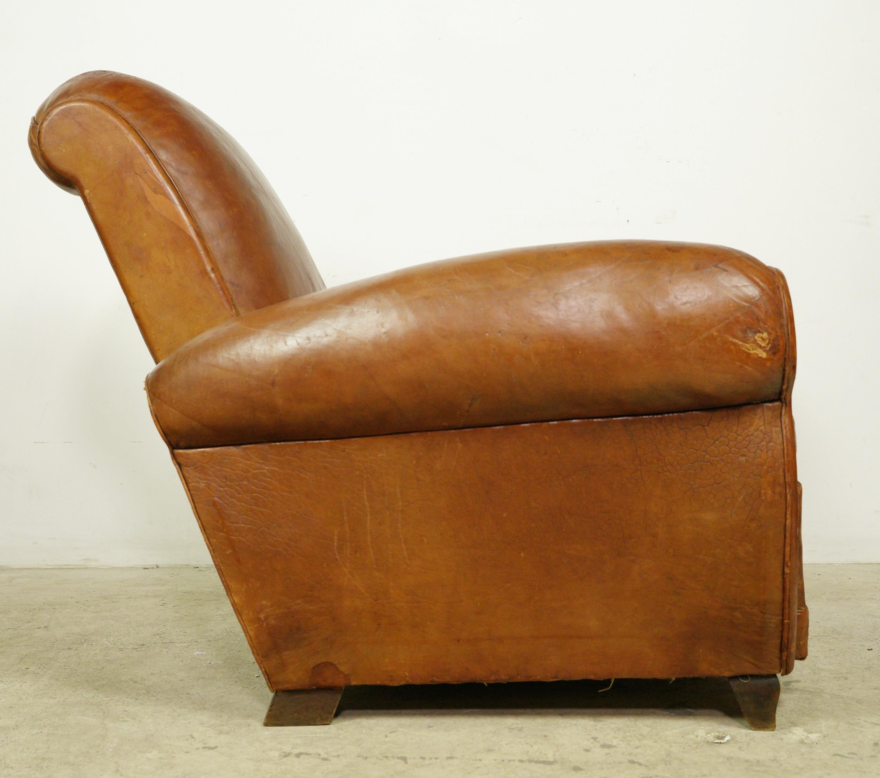 Pair of European Brown Leather French Club Chairs 3