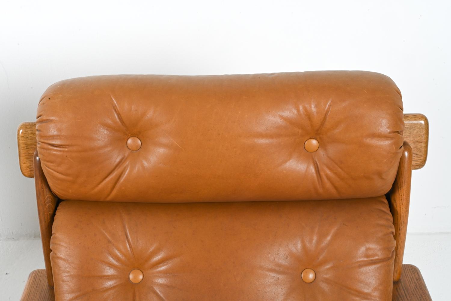 Pair of European Brutalist Armchairs in Oak & Leather, c. 1970's For Sale 3