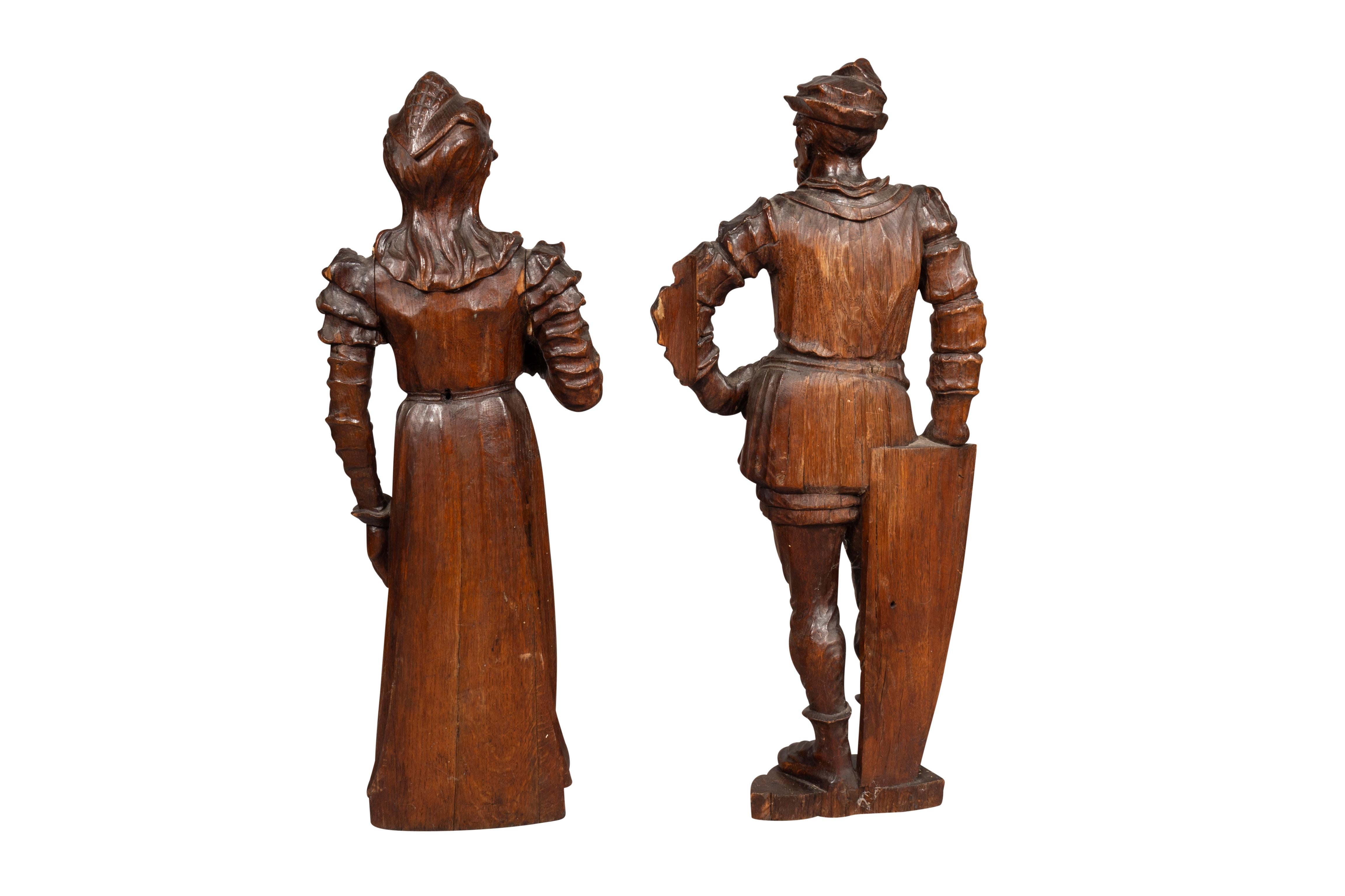 Pair Of European Carved Figures Of A Man And Woman In Good Condition For Sale In Essex, MA
