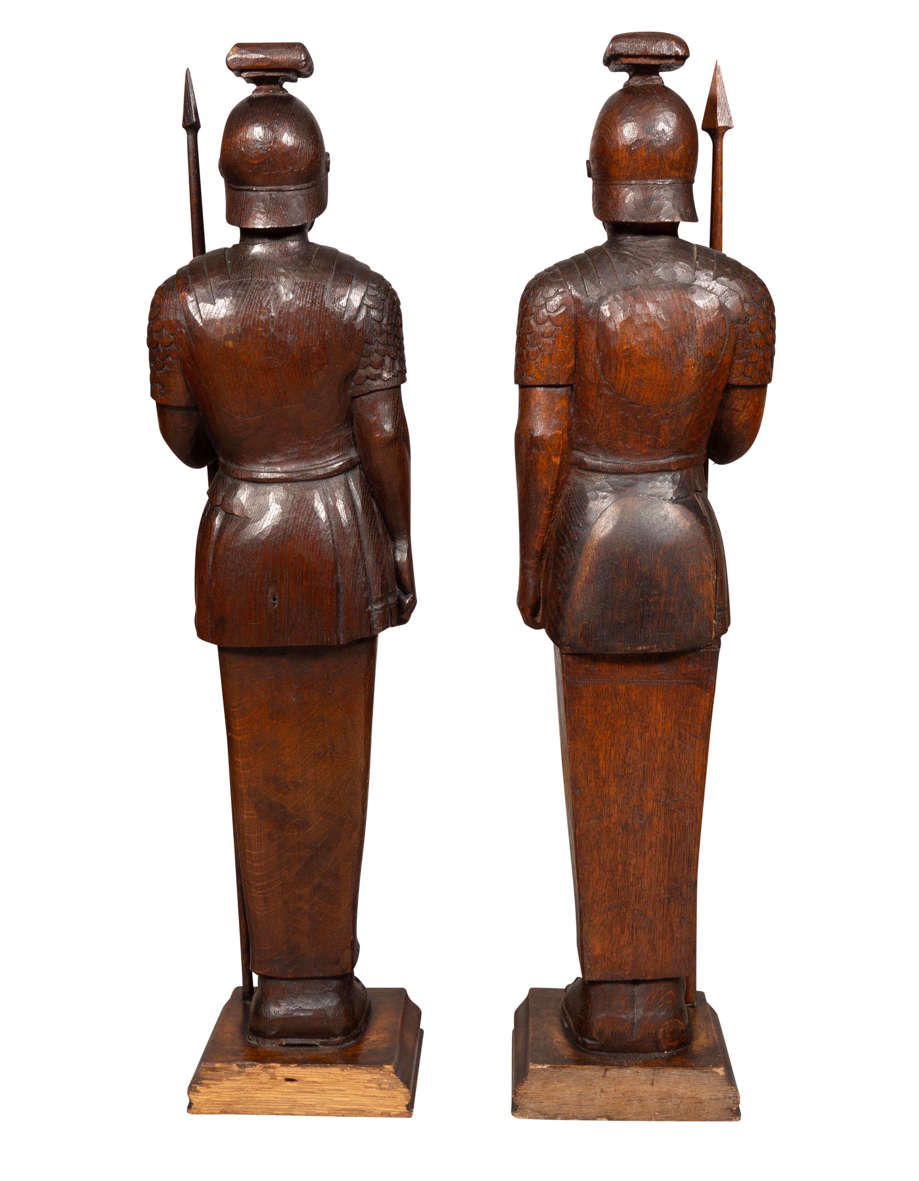 Pair Of European Carved Oak Roman Centurions In Good Condition For Sale In Essex, MA