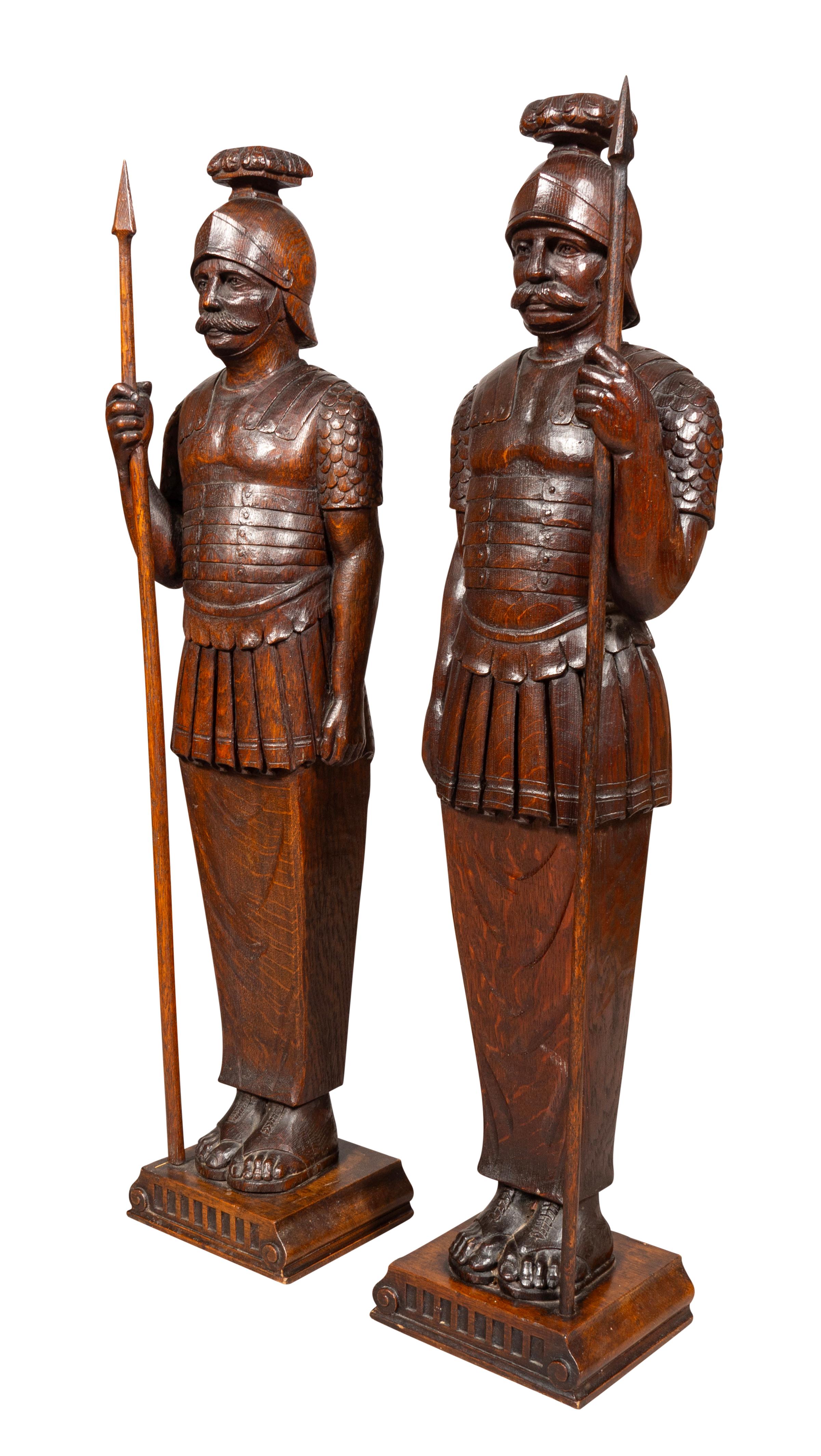 Pair Of European Carved Oak Roman Centurions For Sale 1