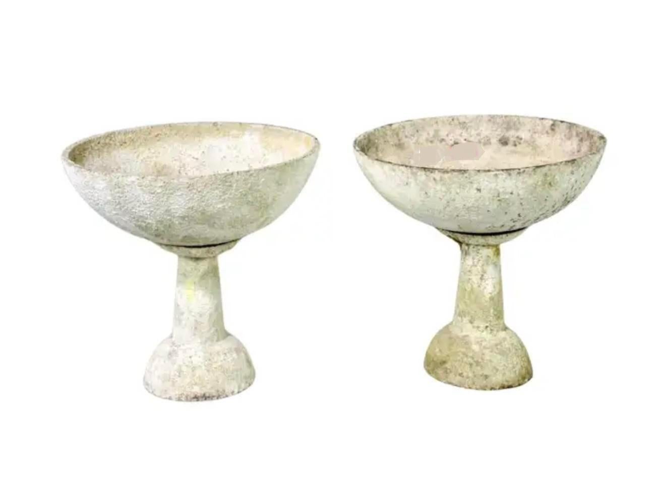 20th Century Pair Of European Cast Stone / Pottery Planters on Plinths For Sale