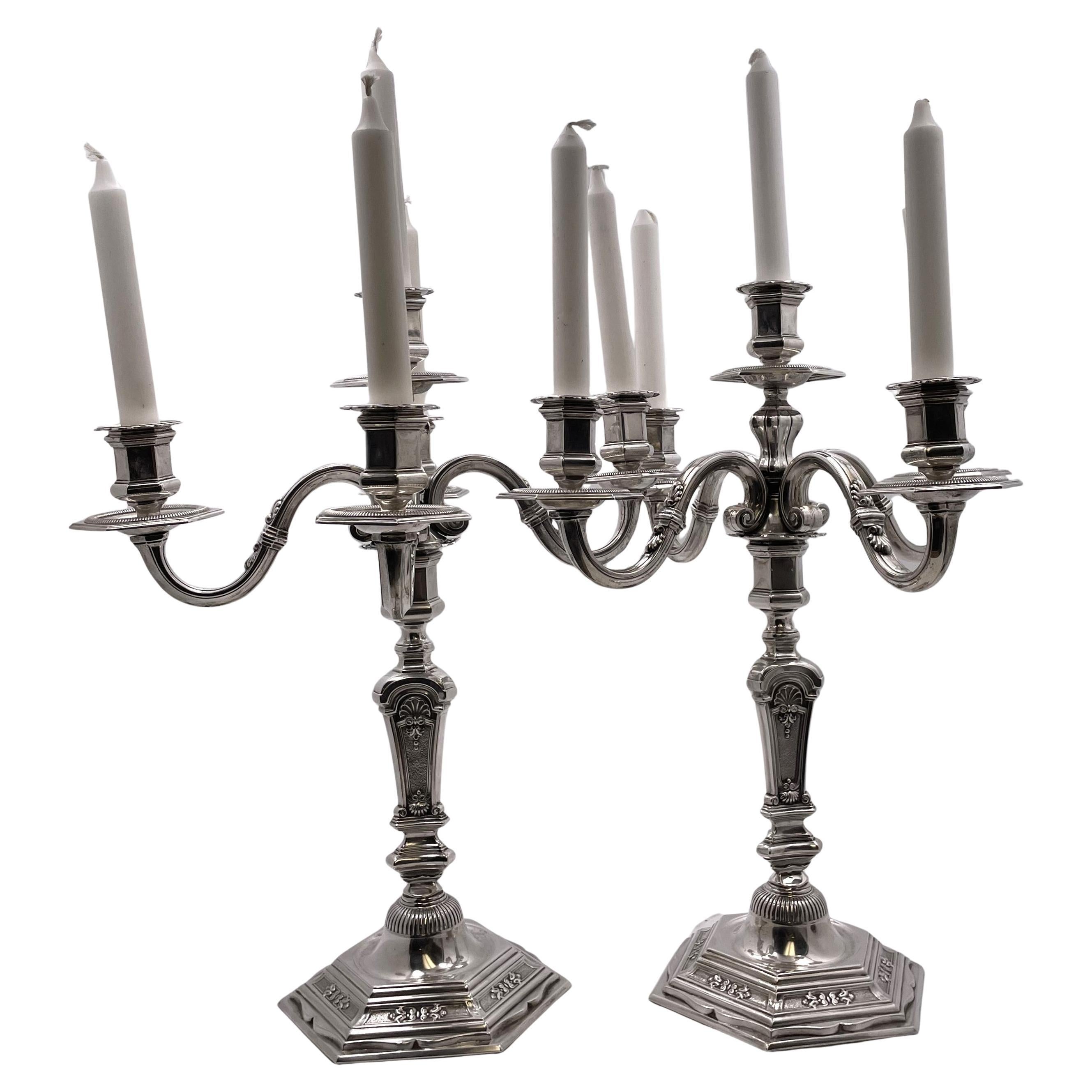 Coppia di candelabri europei continentali a 5 luci Fine XIX/inizio XX secolo.