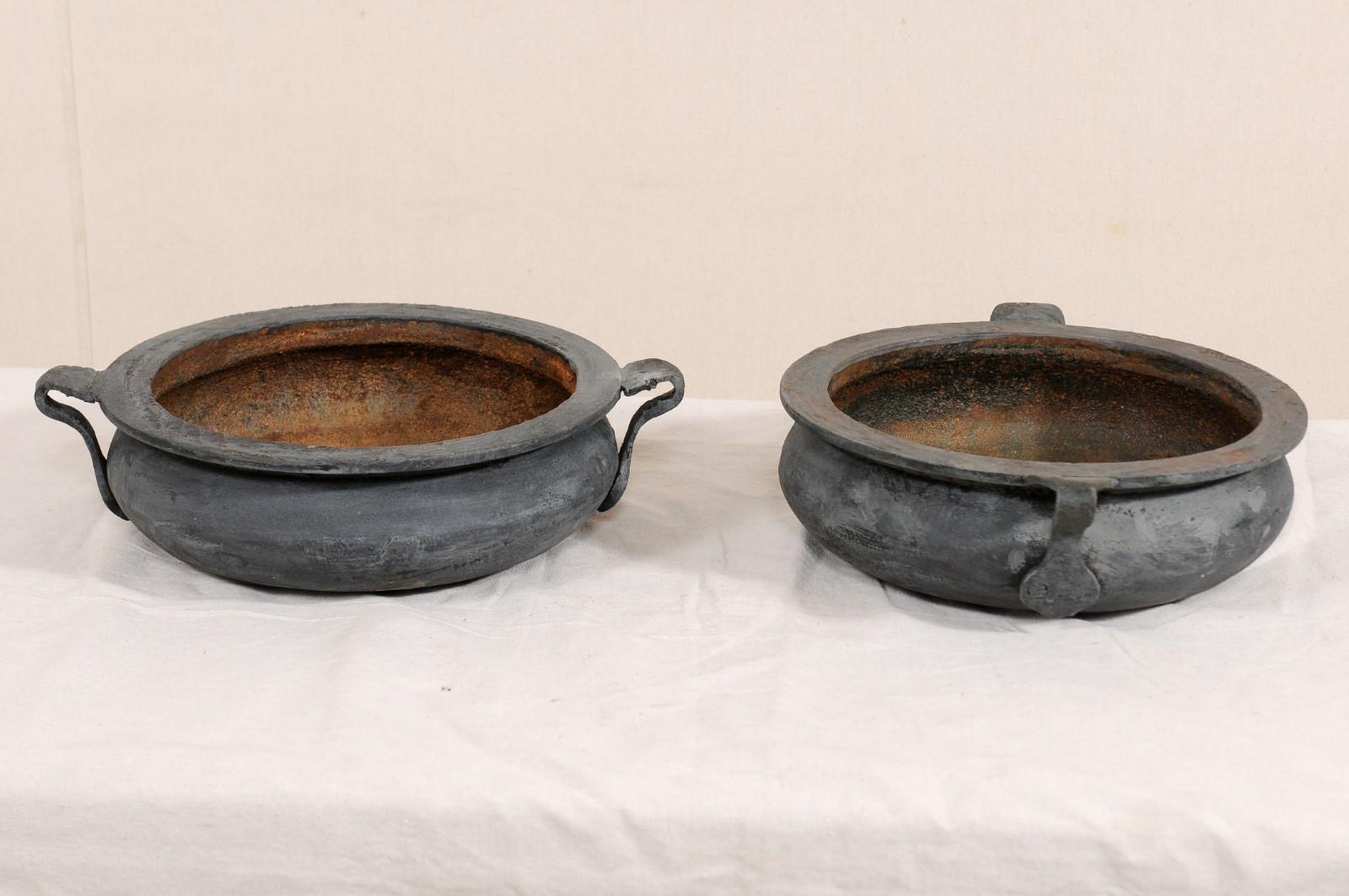 Pair of European Early 20th Century Cast Iron Vessels with Forged Handles In Good Condition In Atlanta, GA