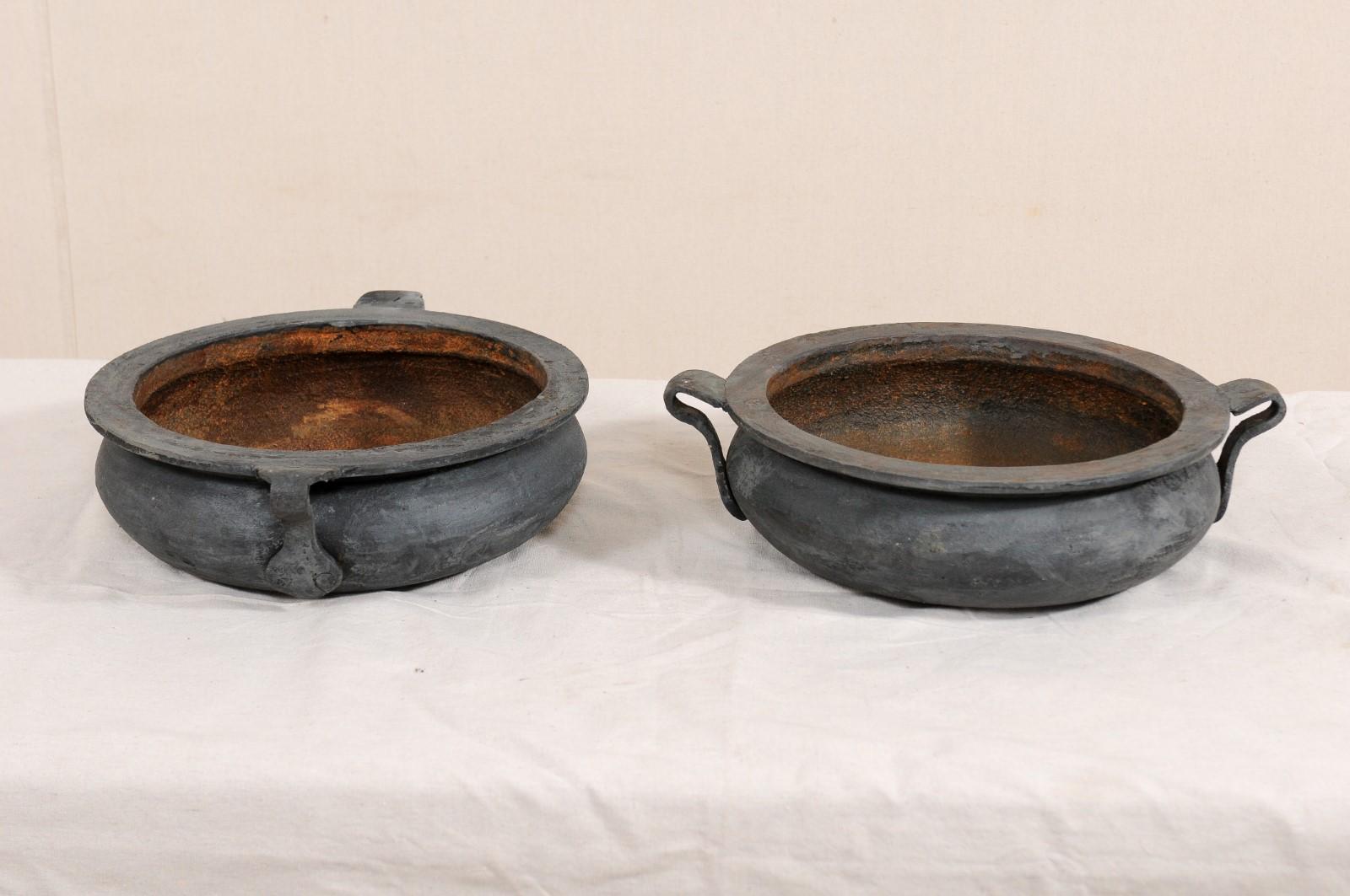 Metal Pair of European Early 20th Century Cast Iron Vessels with Forged Handles