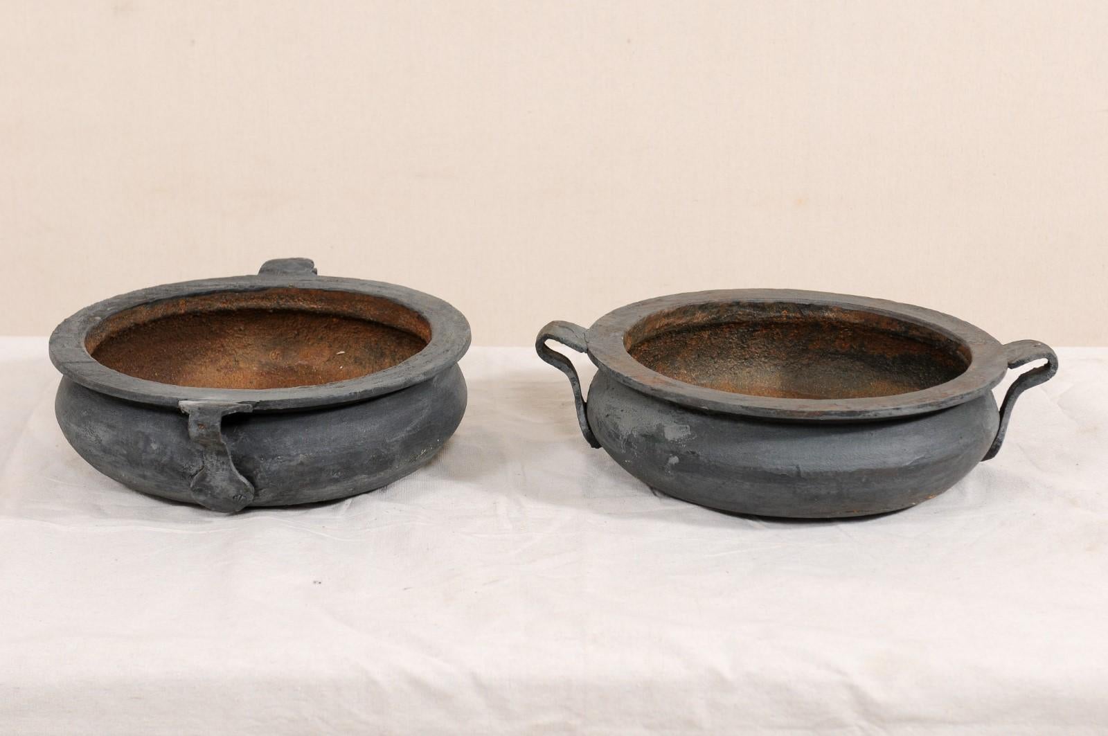 Pair of European Early 20th Century Cast Iron Vessels with Forged Handles 1