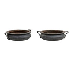 Pair of European Early 20th Century Cast Iron Vessels with Forged Handles