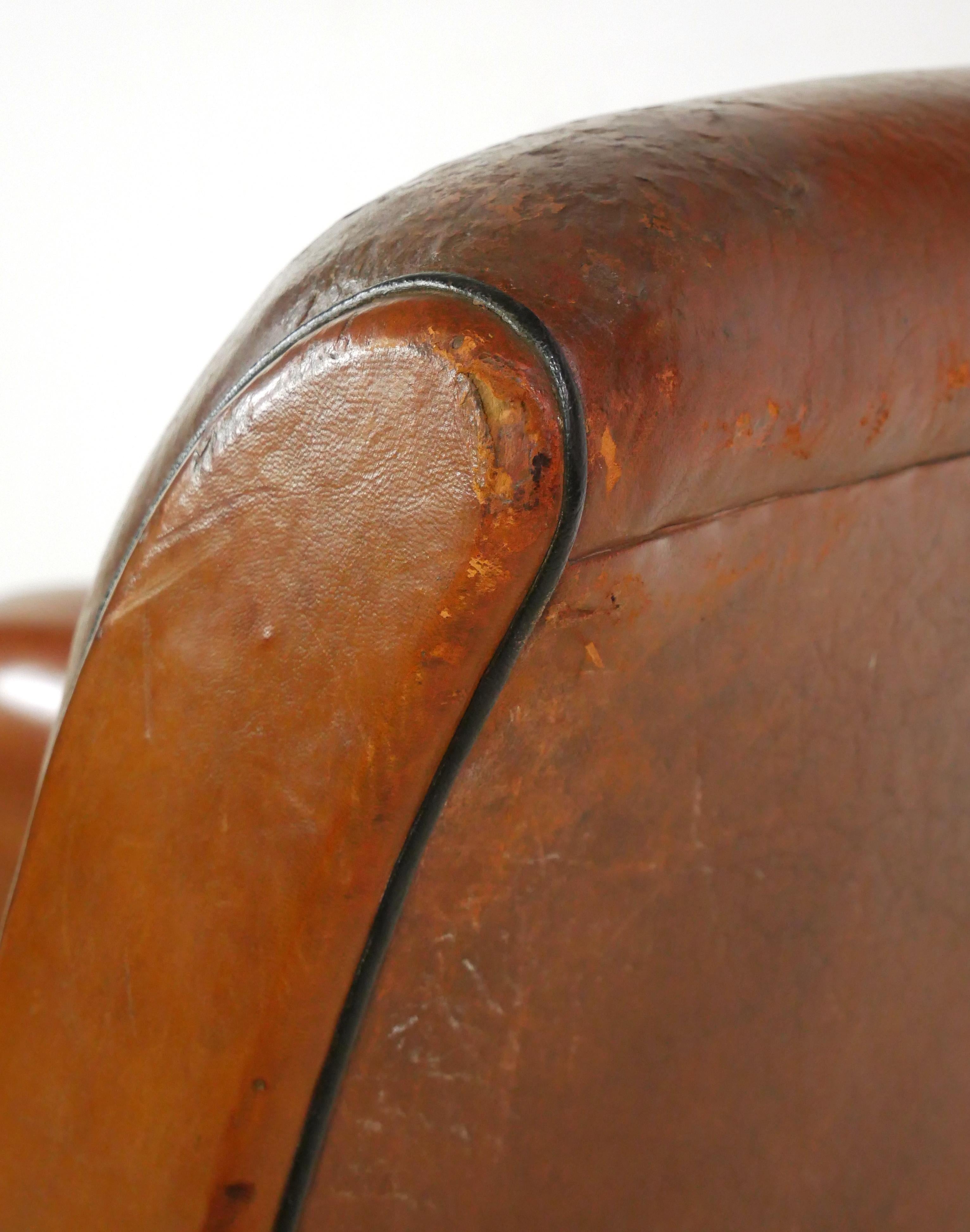 Pair of European French Brown Leather Club Chairs For Sale 2