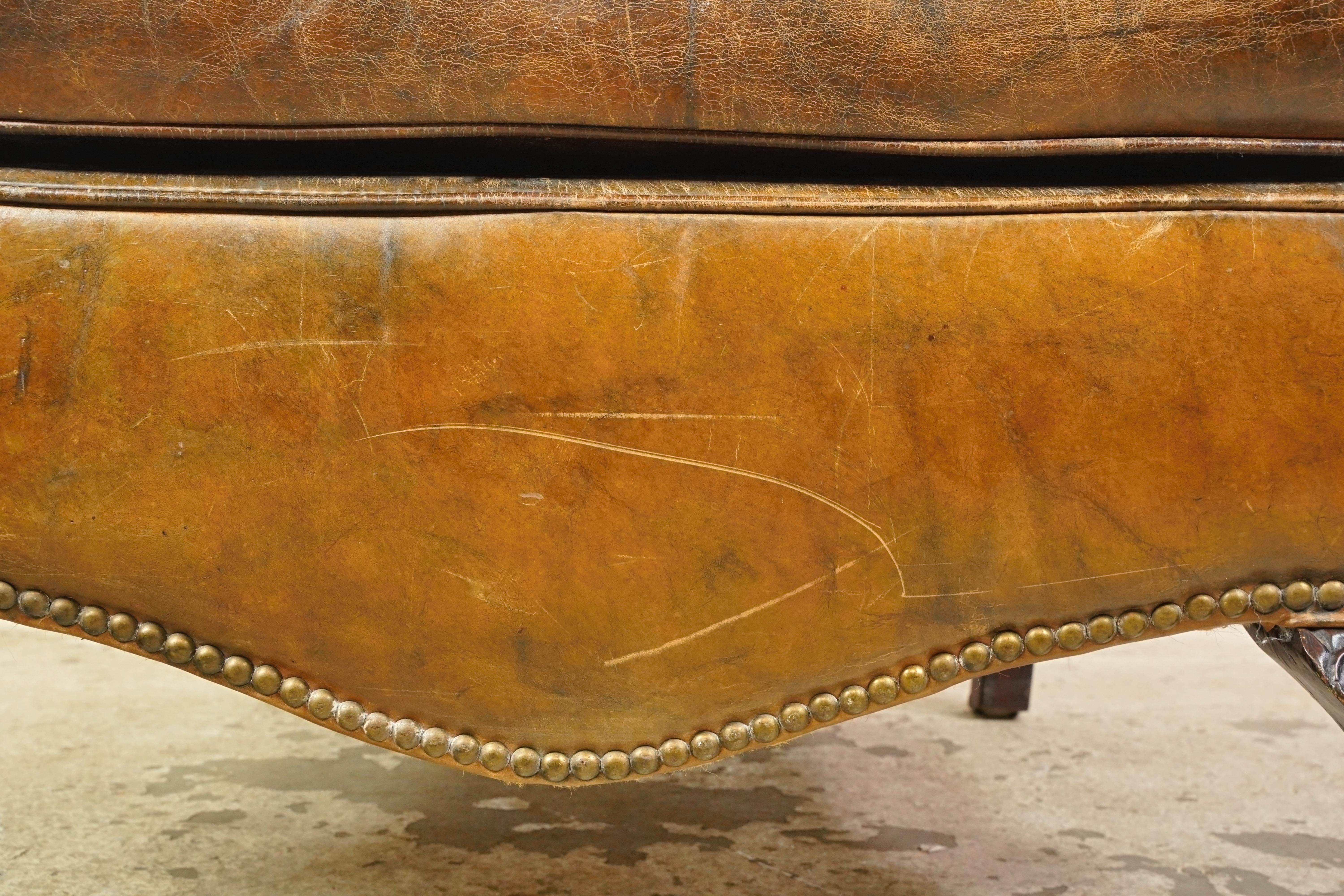 Pair of European Georgian Brown Leather Club Chairs For Sale 6