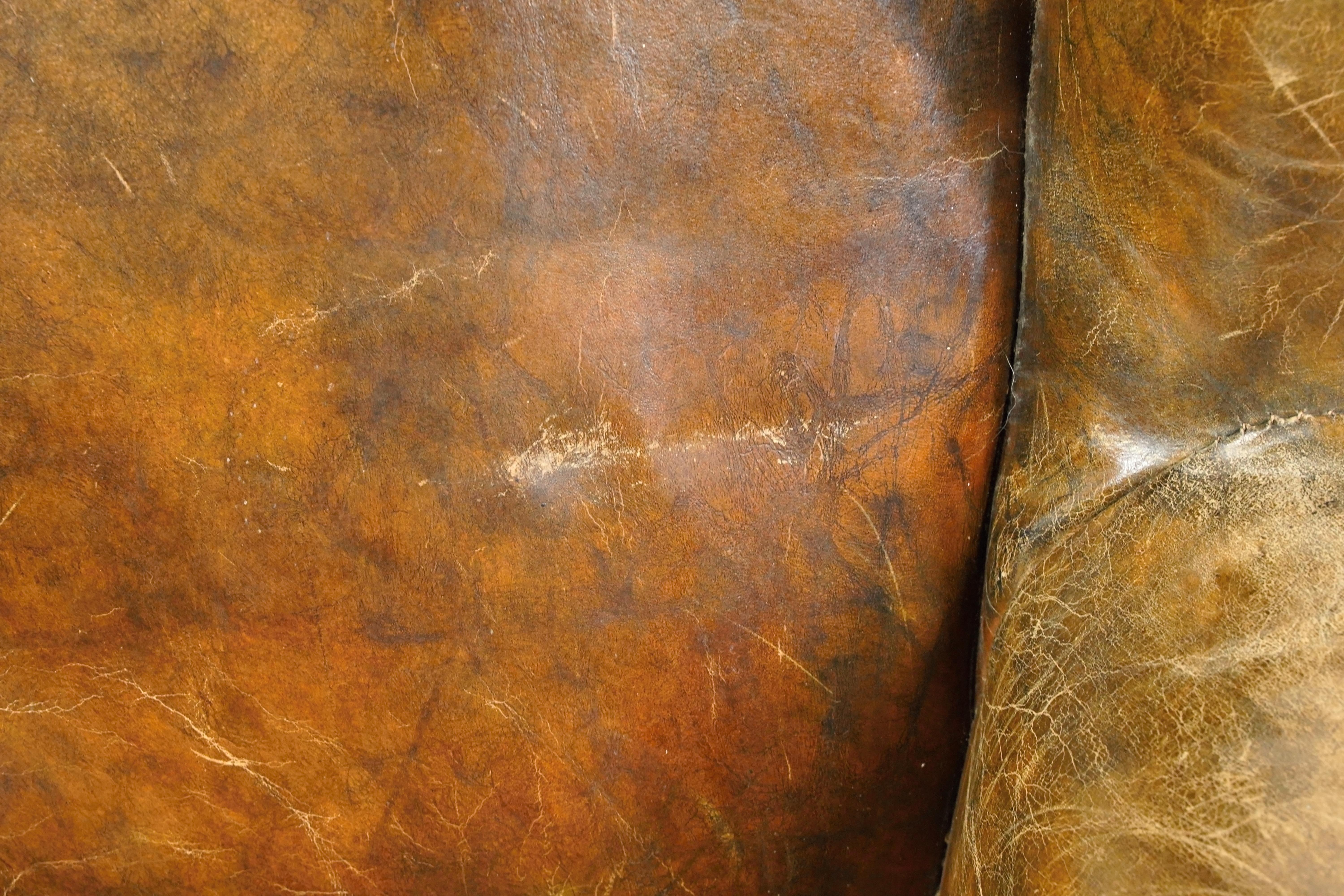 Pair of European Georgian Brown Leather Club Chairs For Sale 7