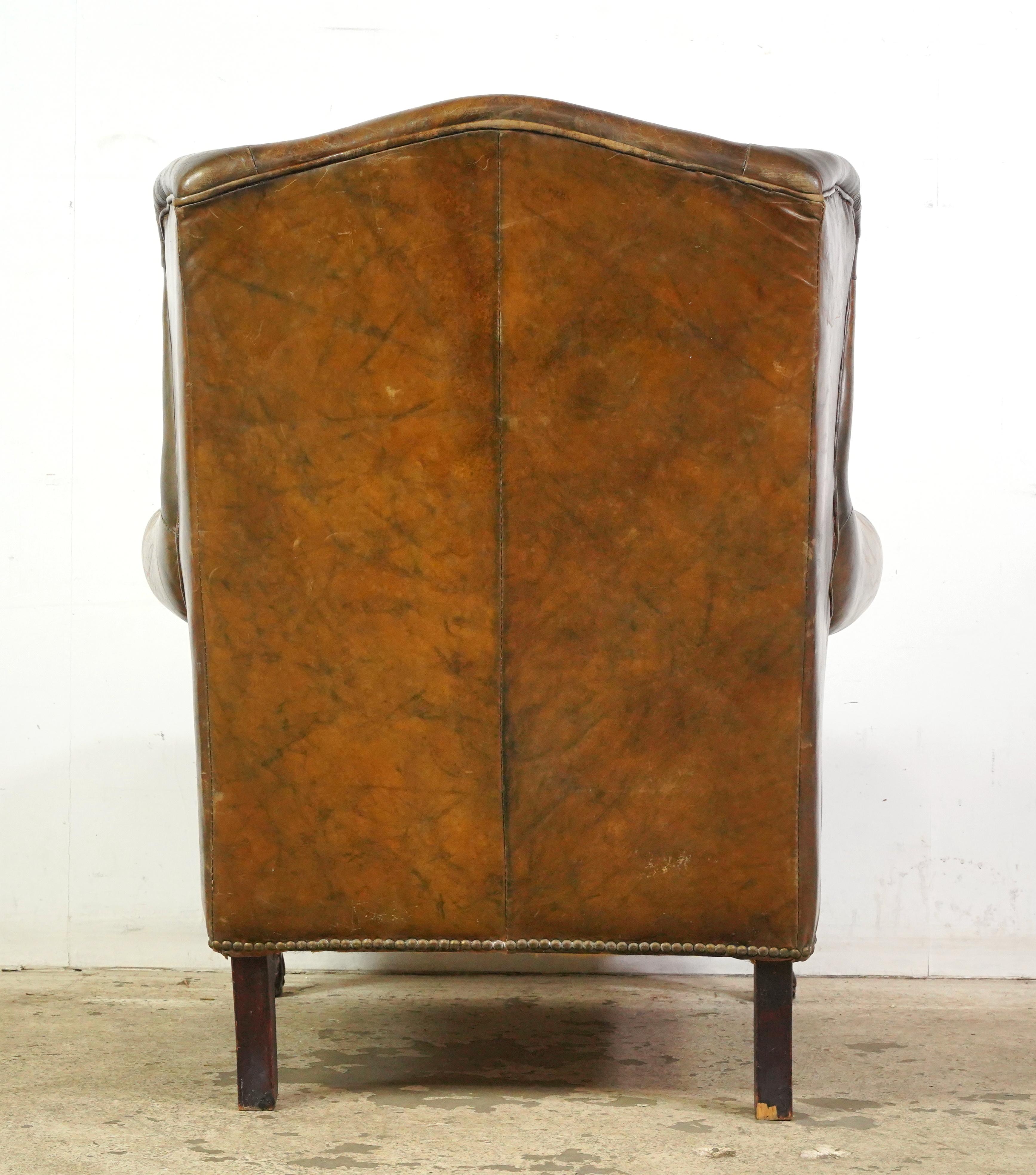 Pair of European Georgian Brown Leather Club Chairs For Sale 9