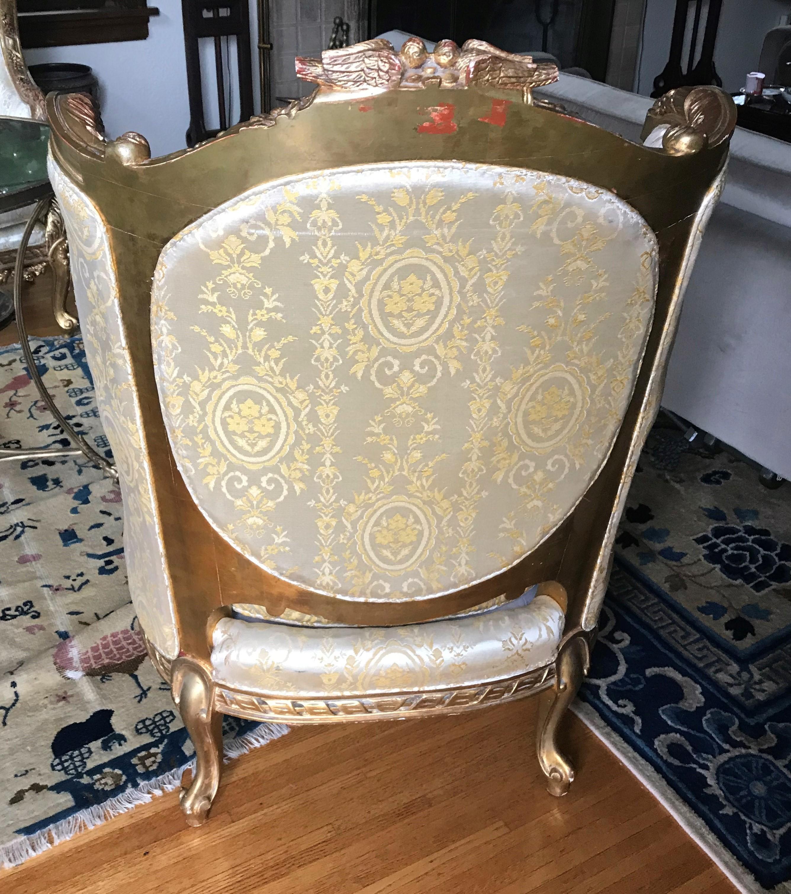 Pair of European Gold Gesso Upholstered Art Chairs, 19th Century For Sale 7