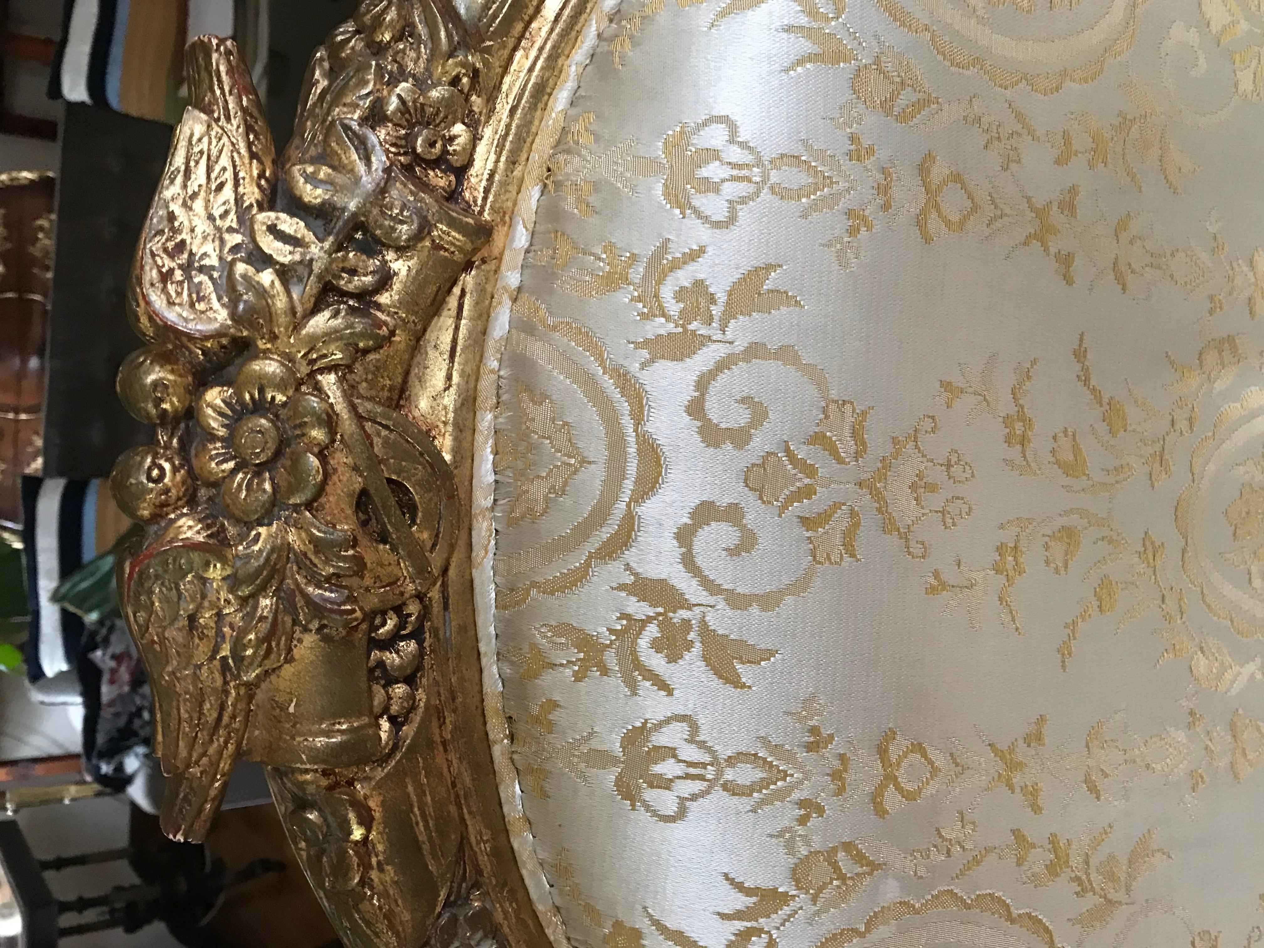 Pair of European Gold Gesso Upholstered Art Chairs, 19th Century In Good Condition For Sale In Seattle, WA