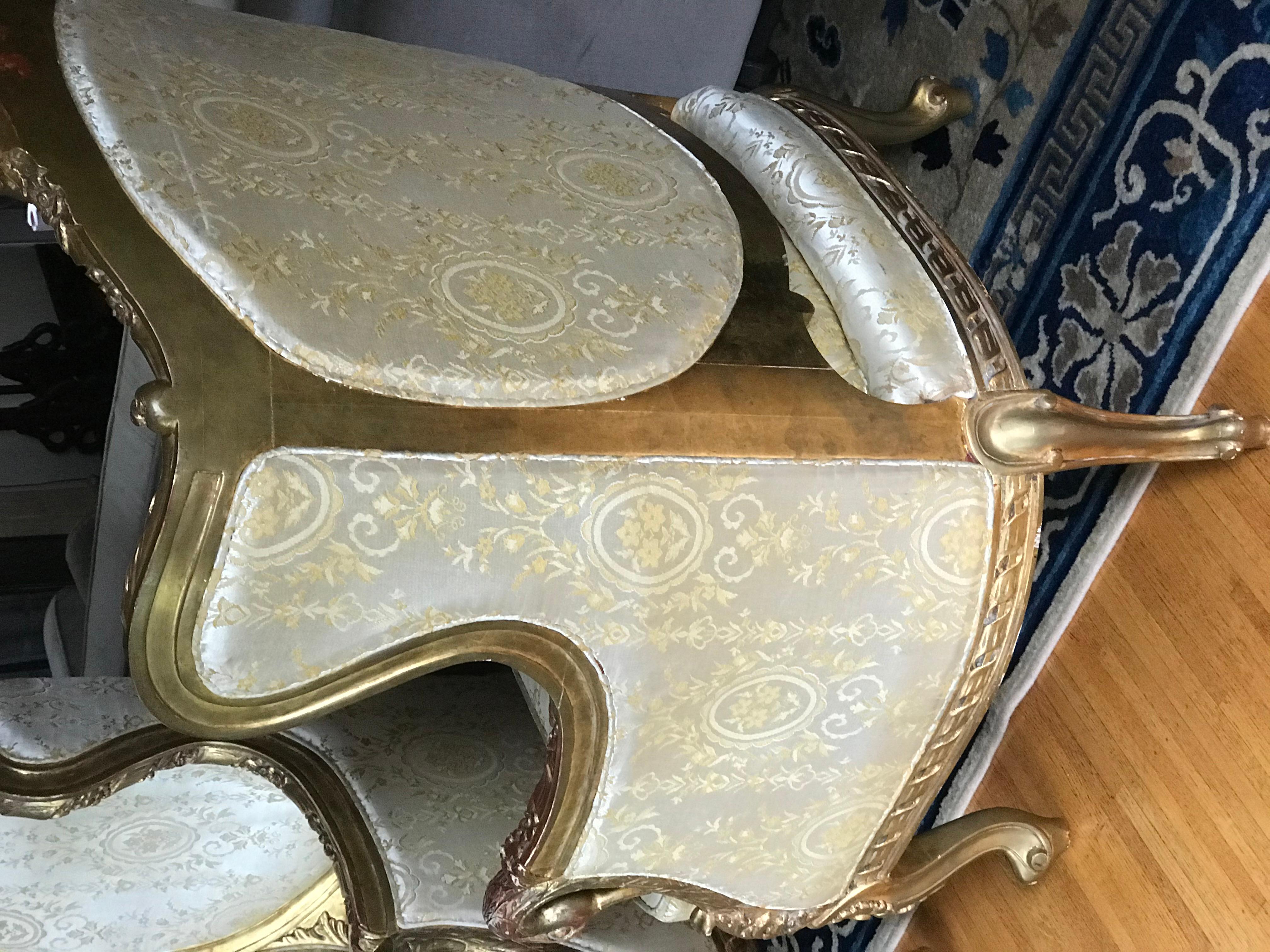 Pair of European Gold Gesso Upholstered Art Chairs, 19th Century For Sale 1