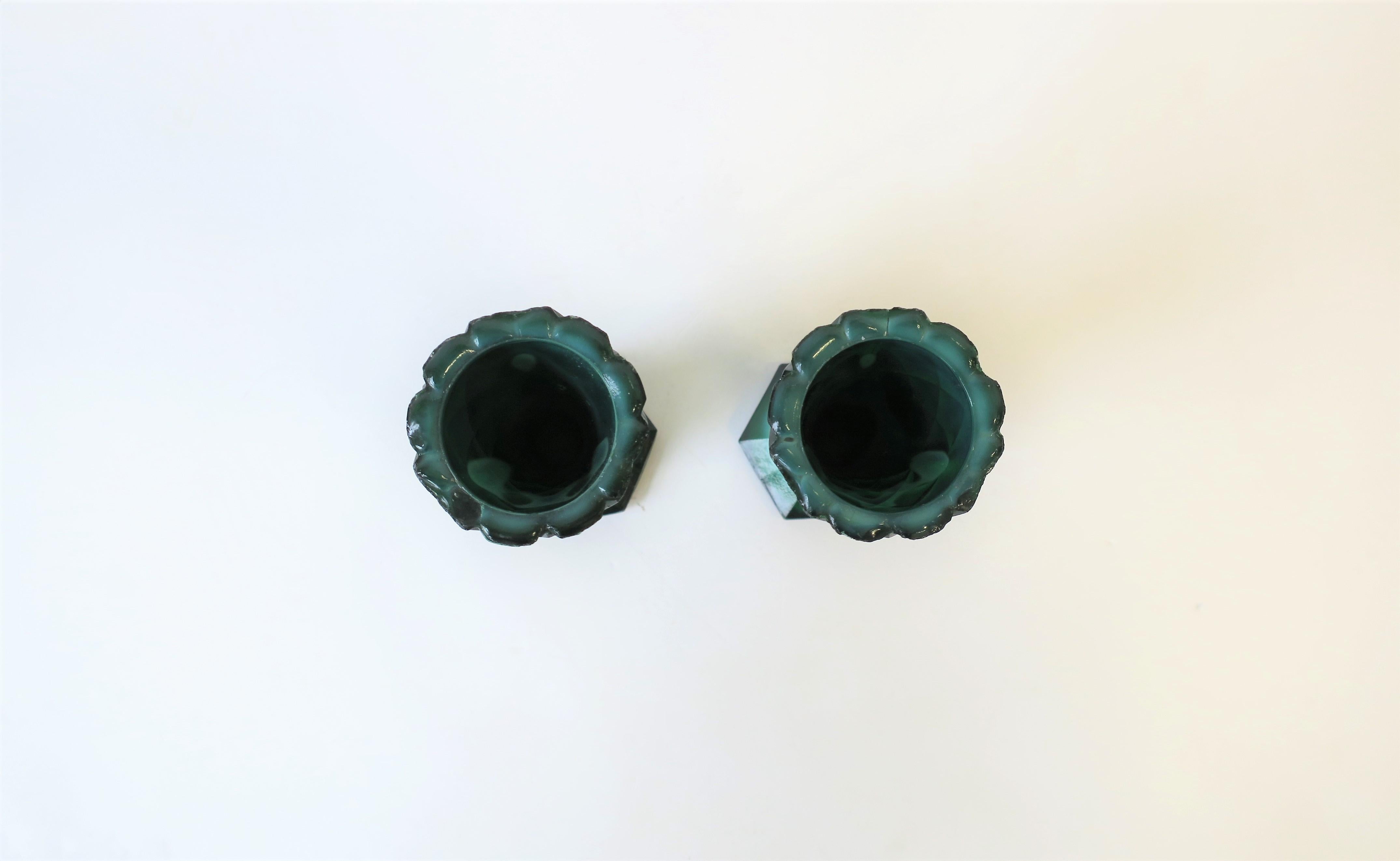 Green Malachite Bohemian Glass Vases, Pair 3