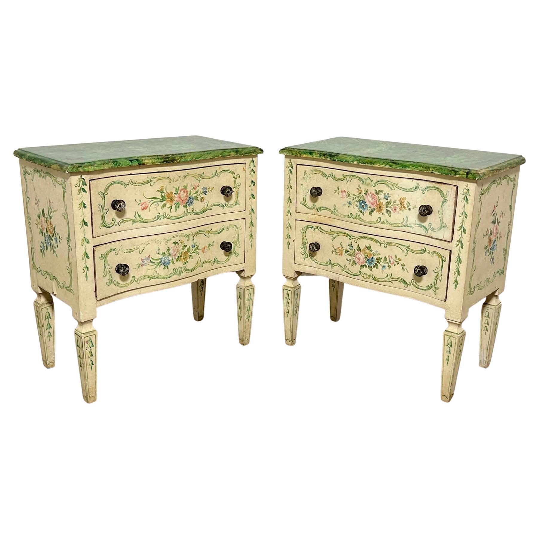 Pair of European Hand Painted Bed Side Tables, Circa 1940s