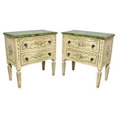 Pair of European Hand Painted Bed Side Tables, Circa 1940s