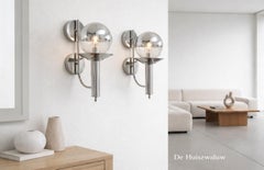 Pair of European Mid-Century Chrome Wall Sconces with Mirrored Globe Shades