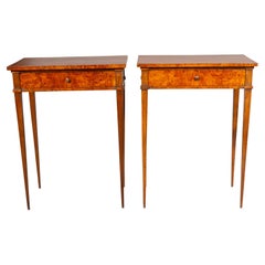 Pair of European Neoclassic Burl Walnut End Tables