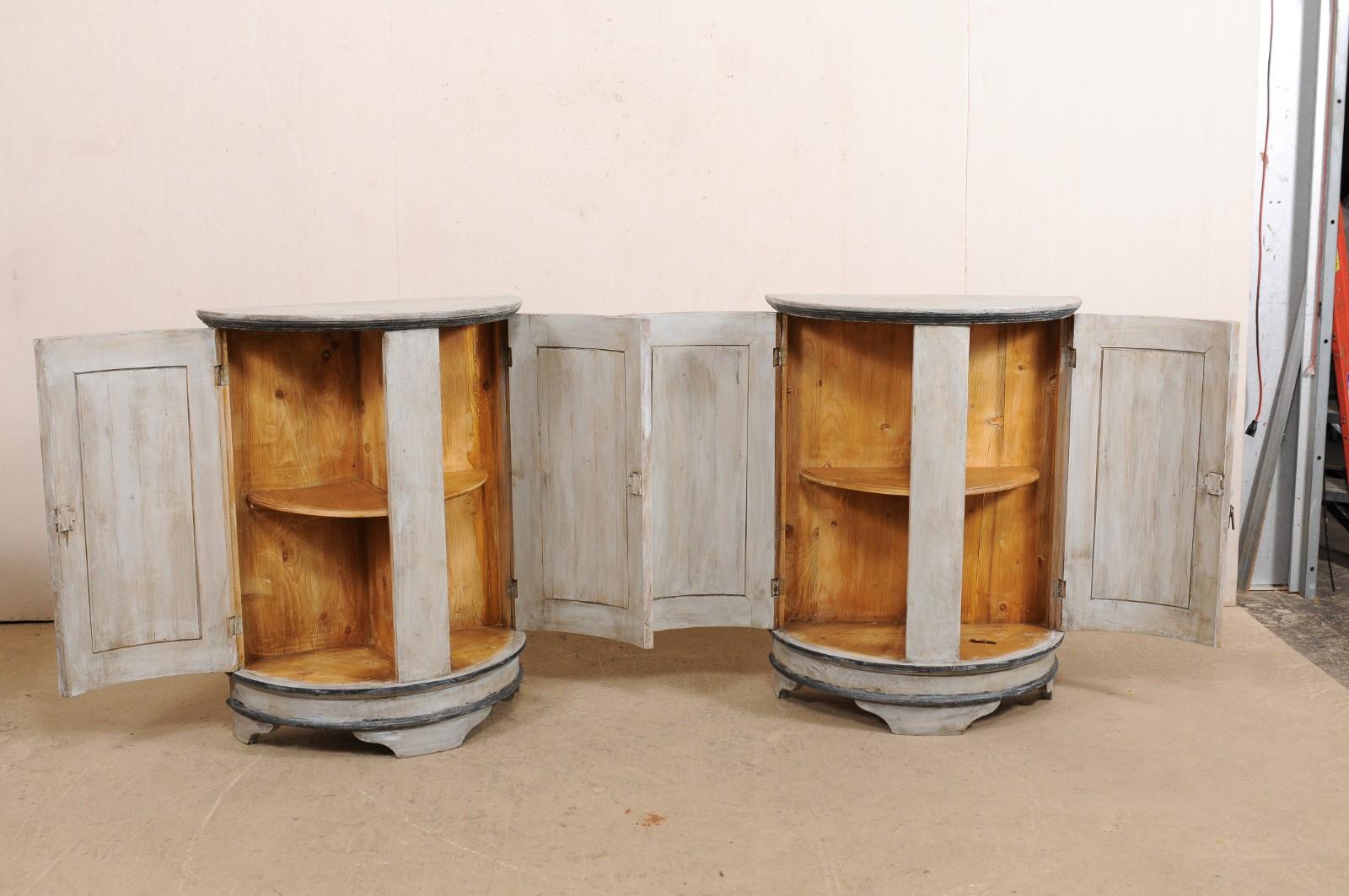 Pair of European Painted Wood Demilune 2-Door Cabinets in Gray 7