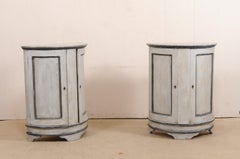 Pair of European Painted Wood Demilune 2-Door Cabinets in Gray