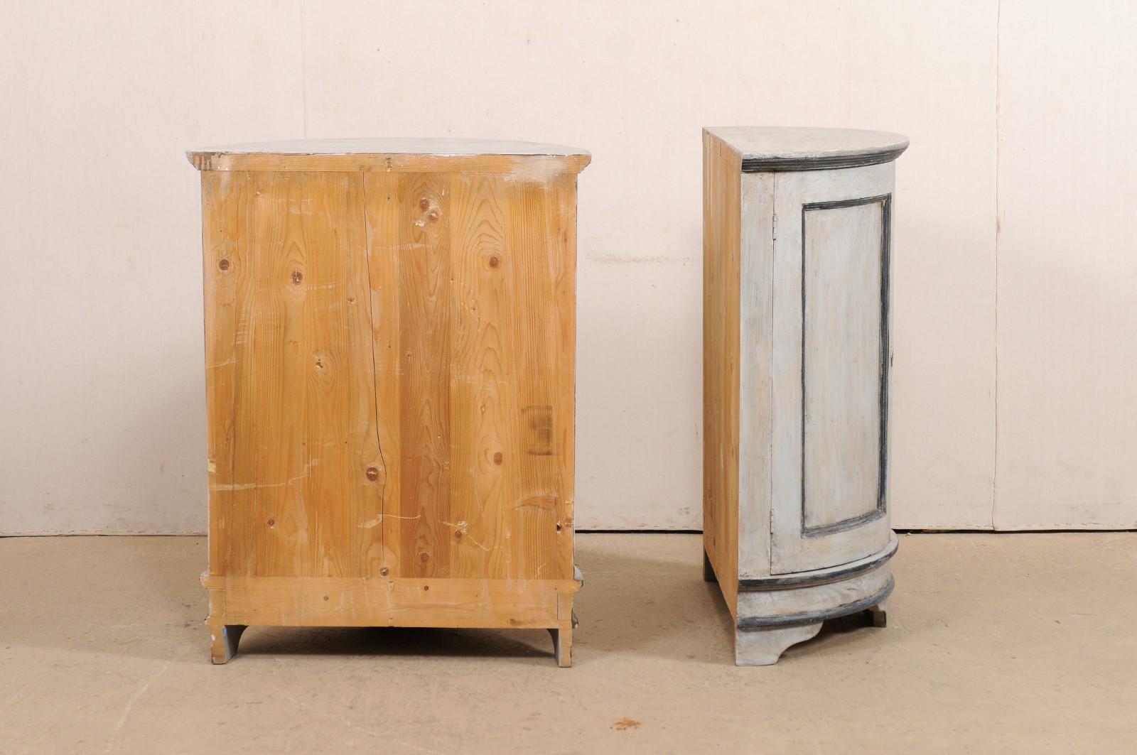 Pair of European Painted Wood Demilune 2-Door Cabinets in Gray 3