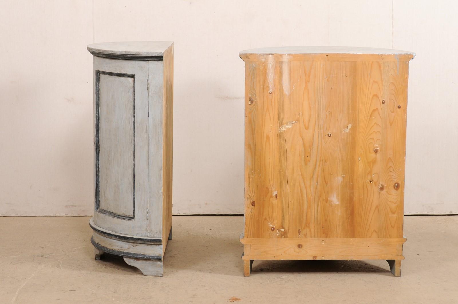 Pair of European Painted Wood Demilune 2-Door Cabinets in Gray 4