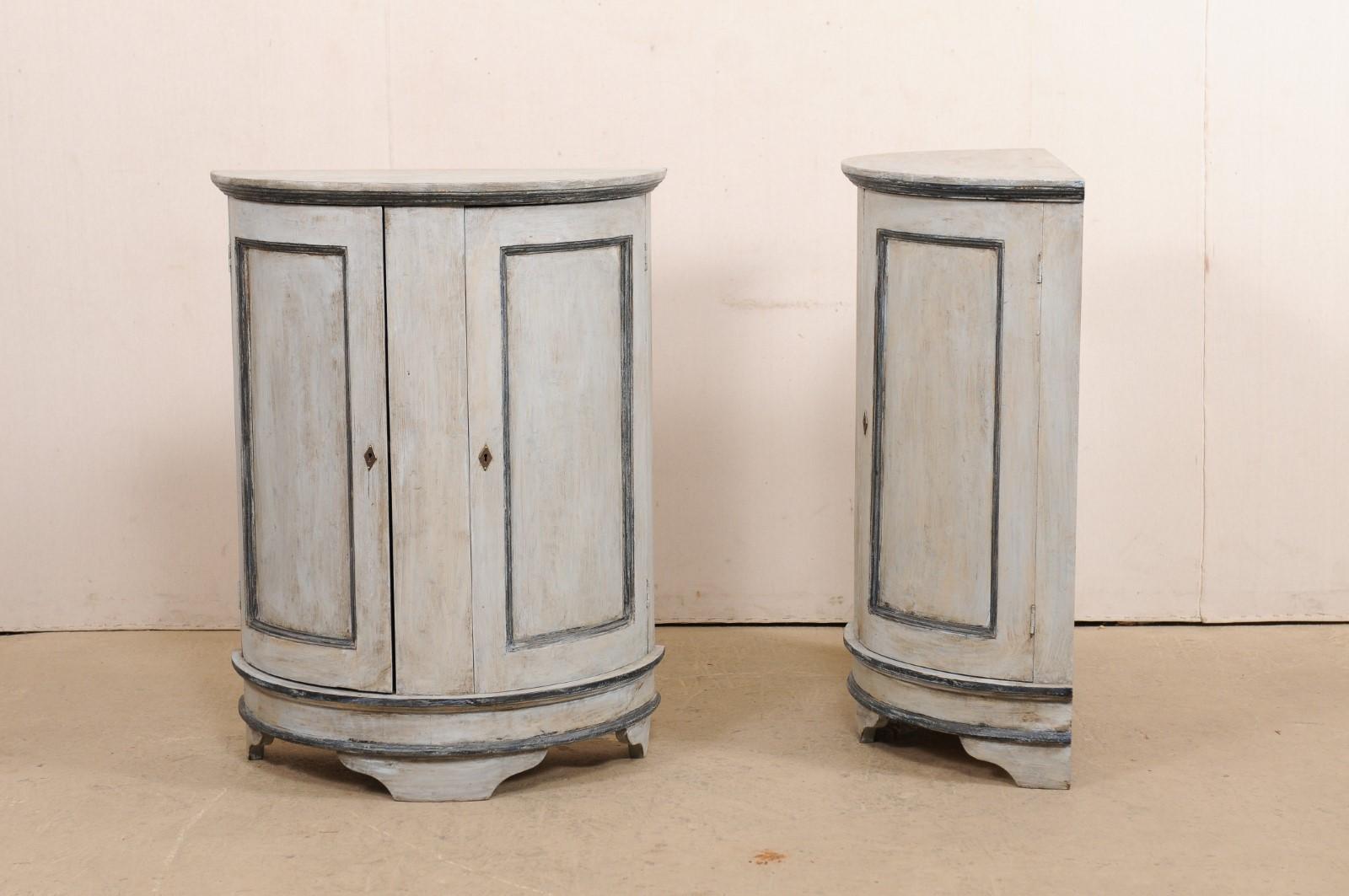 Pair of European Painted Wood Demilune 2-Door Cabinets in Gray 5