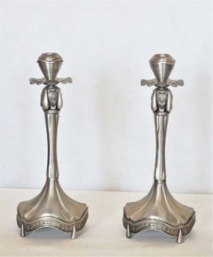 Pair of European Pewter Candleholders