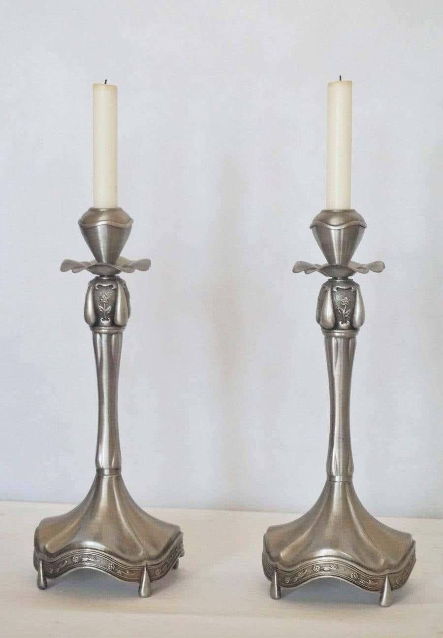 Art Deco Pair of European Pewter Candleholders