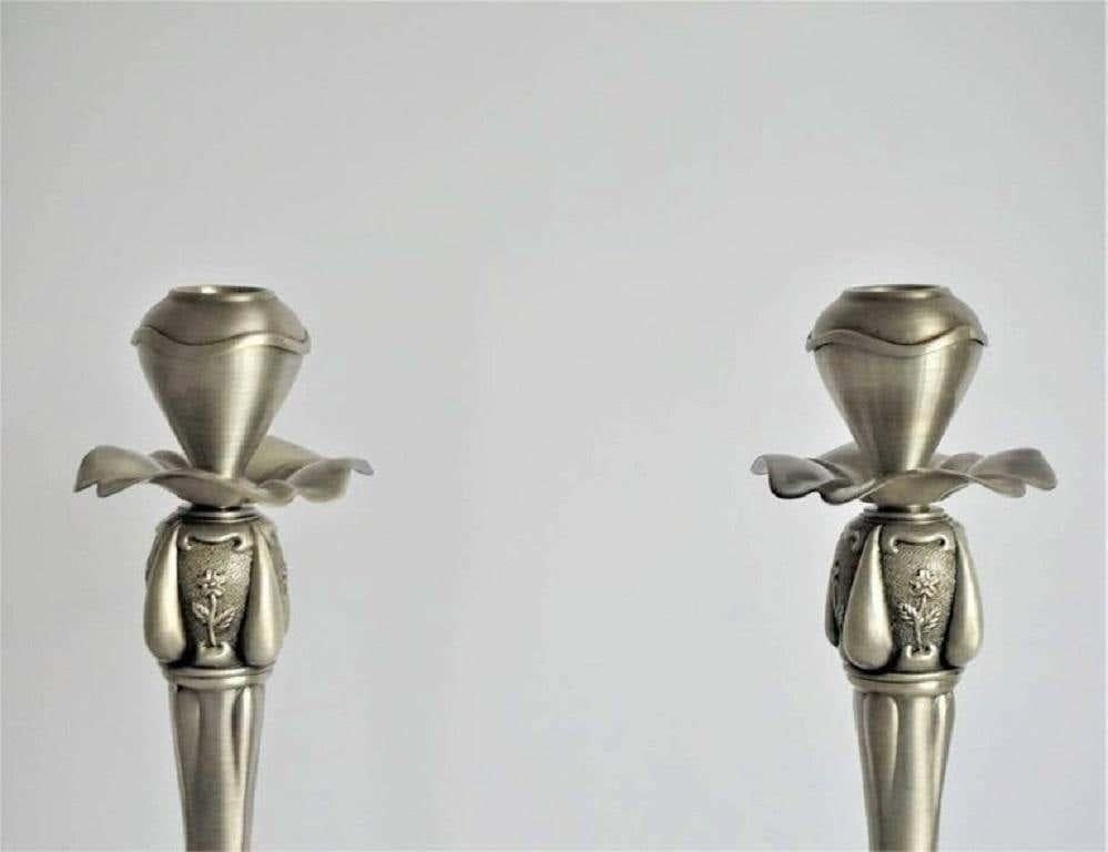 Pair of European Pewter Candleholders In Good Condition In Frankfurt am Main, DE
