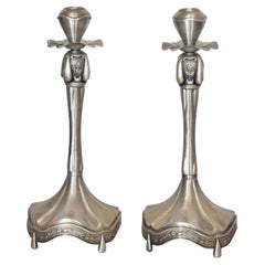 Pair of European Pewter Candleholders