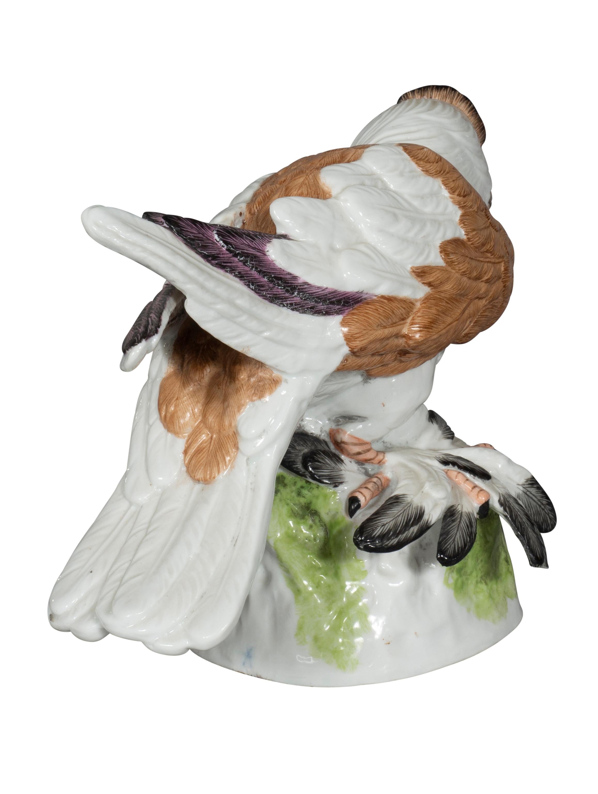 Pair of  European Porcelain Figures Of English Trumpeter Pigeons For Sale 7