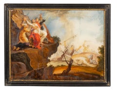 Paire de peintures européennes à l'envers sur verre