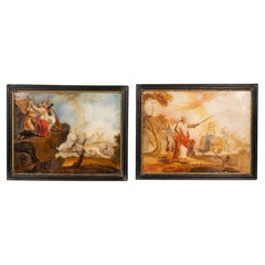 Pair of European Reverse Paintings on Glass
