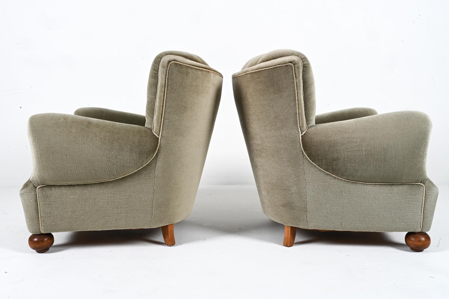 Pair of European Roll-Arm Club Chairs in Mohair and Beech, c. 1940's For Sale 7