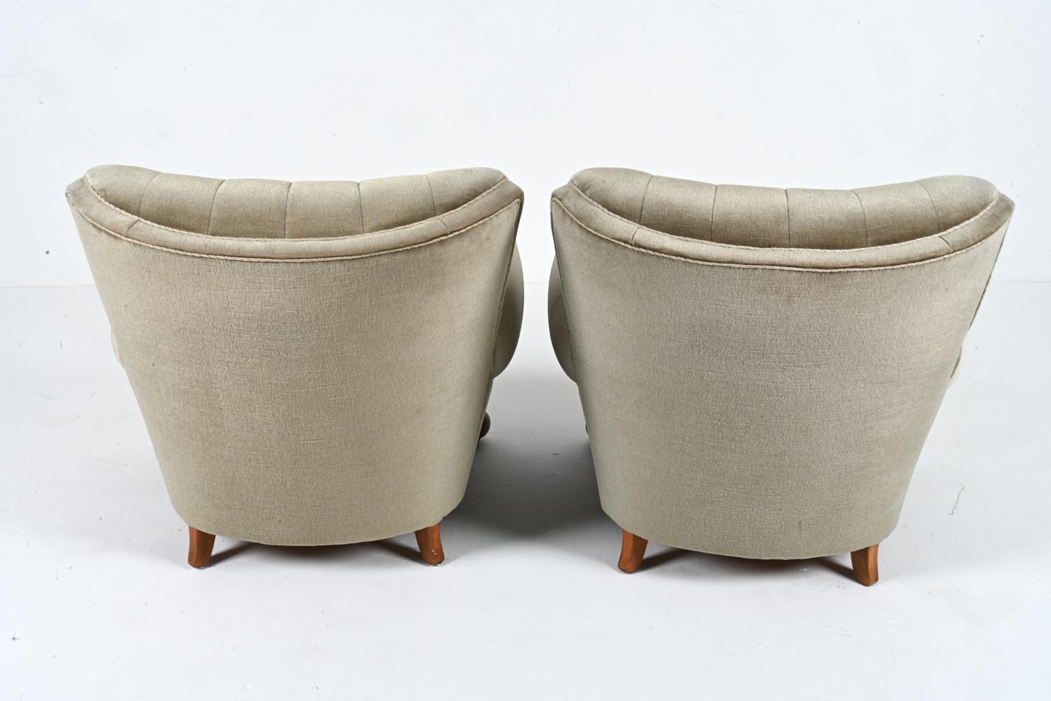 Pair of European Roll-Arm Club Chairs in Mohair and Beech, c. 1940's For Sale 9
