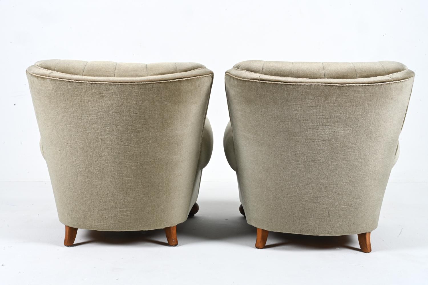 Pair of European Roll-Arm Club Chairs in Mohair and Beech, c. 1940's For Sale 10