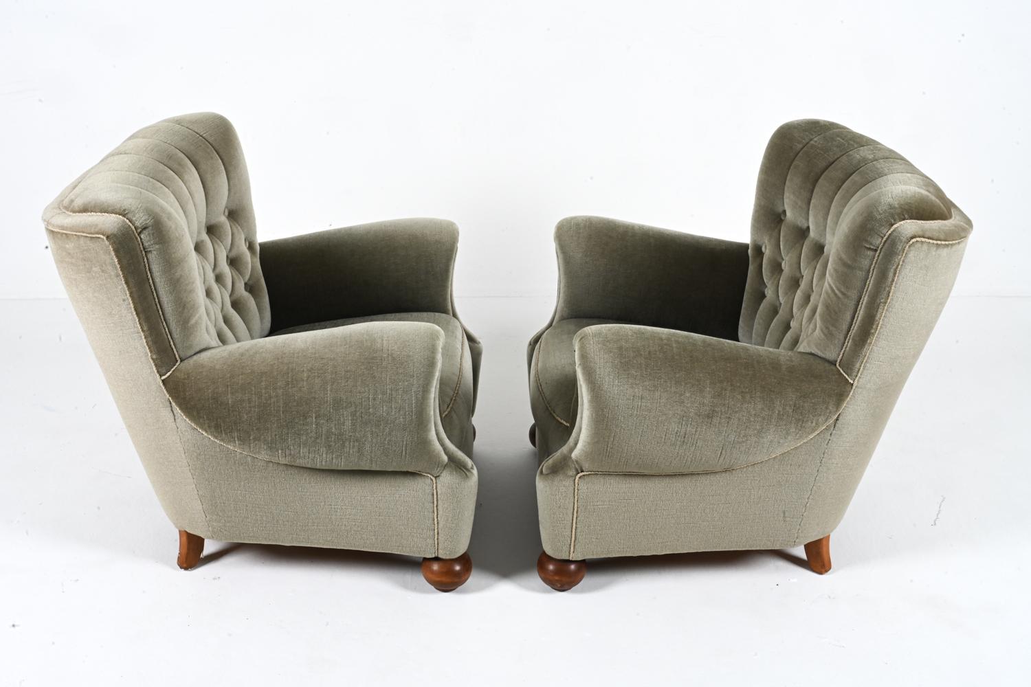 Pair of European Roll-Arm Club Chairs in Mohair and Beech, c. 1940's For Sale 11