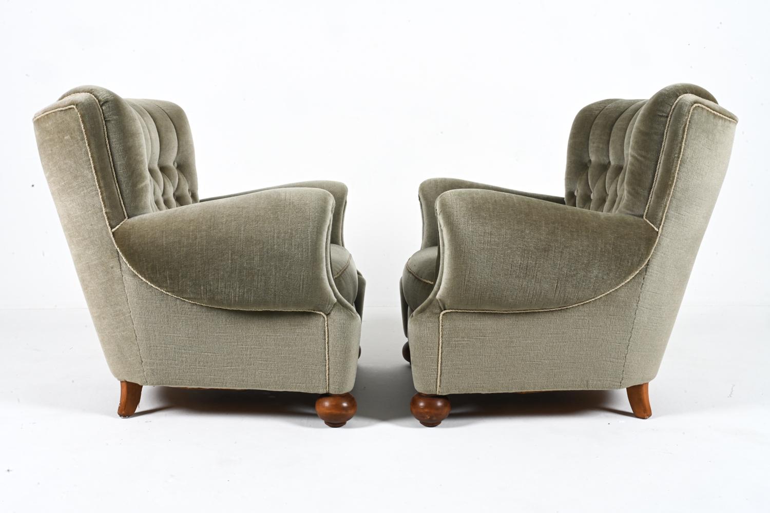 Pair of European Roll-Arm Club Chairs in Mohair and Beech, c. 1940's For Sale 12