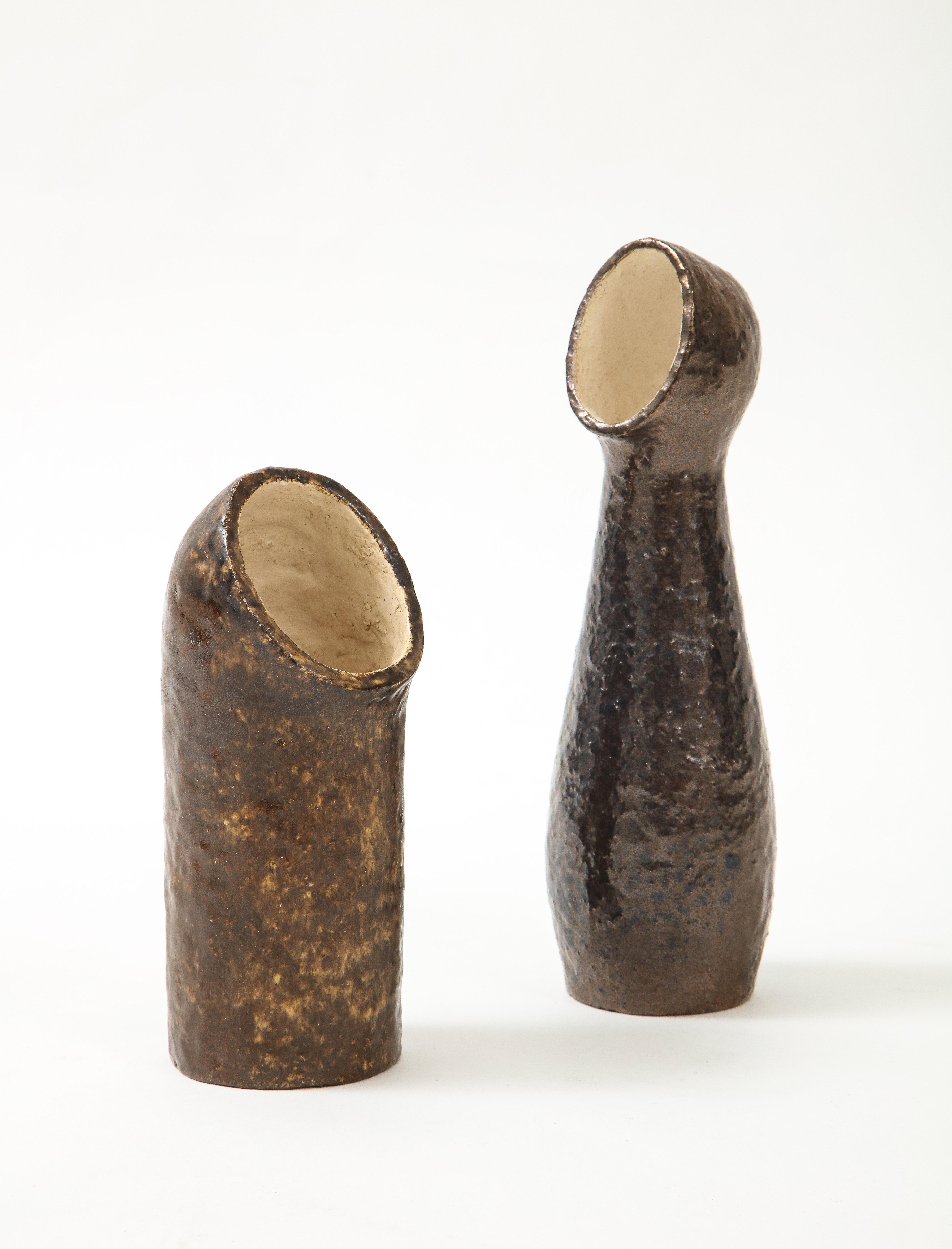 Pair of European Sculptural Ceramic Vases in the Style of Borderie, 1960's 1
