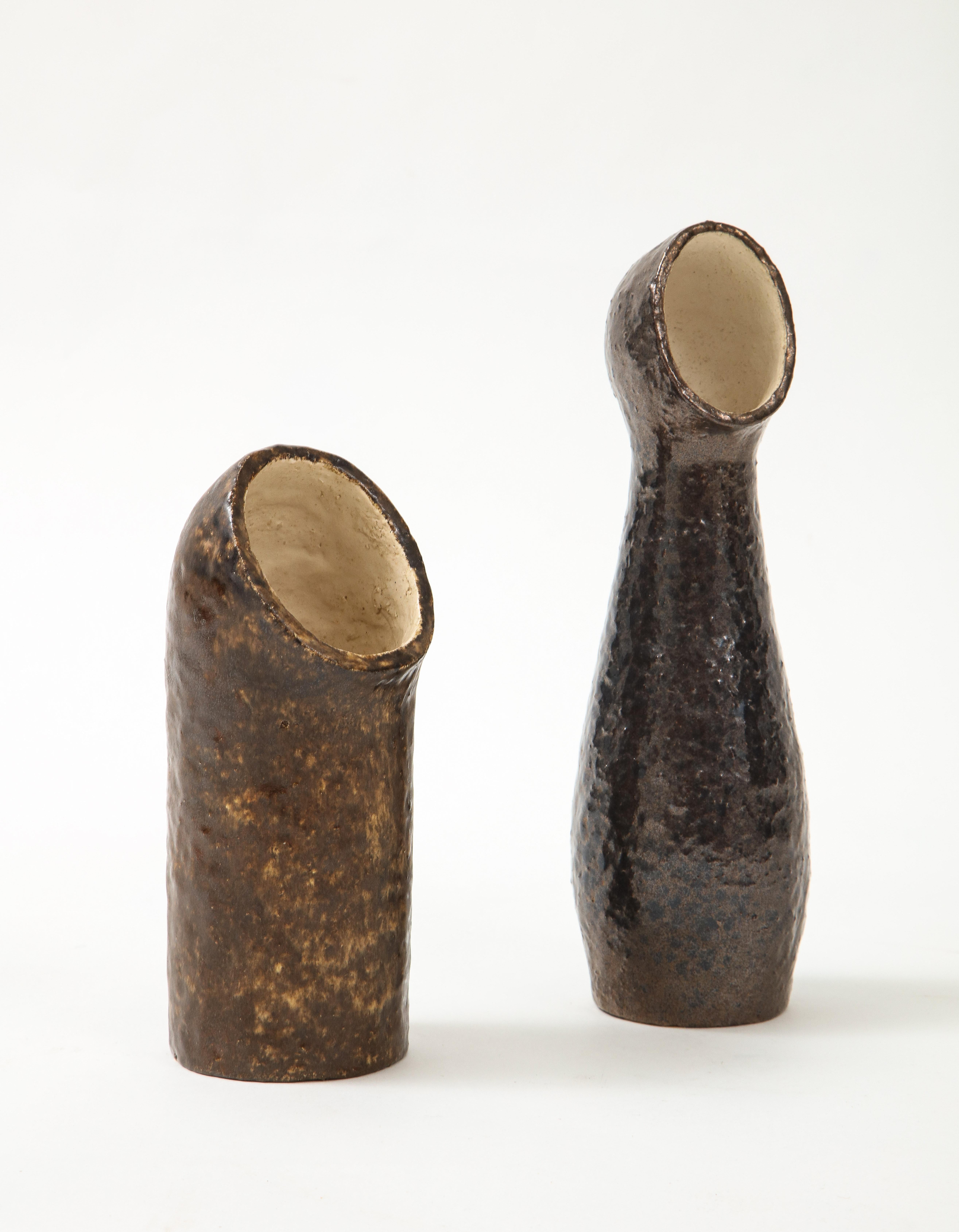 Pair of European Sculptural Ceramic Vases in the Style of Borderie, 1960's 2