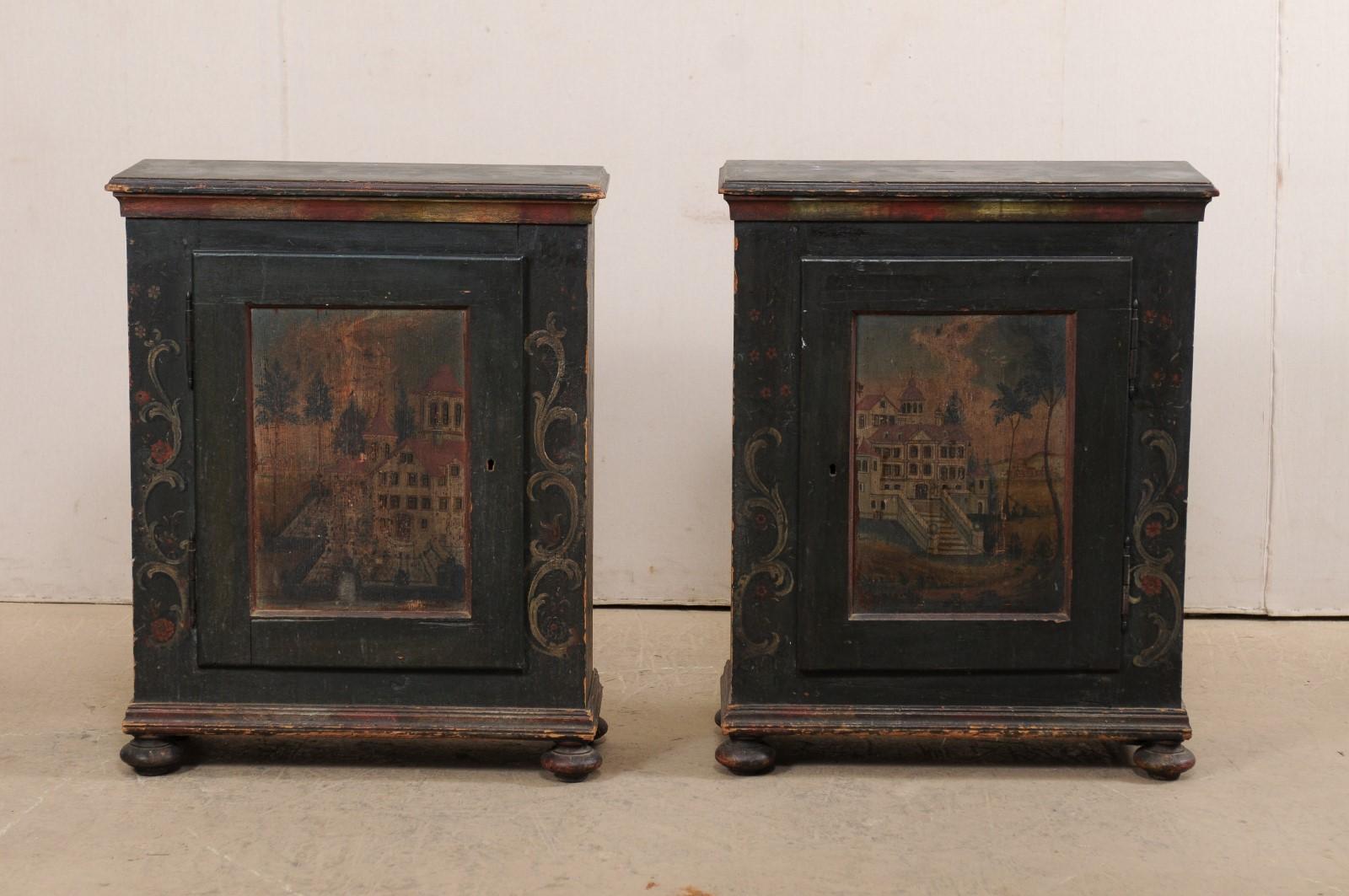 Pair of European Single-Door Cabinets with Original Hand Painted Finish 5