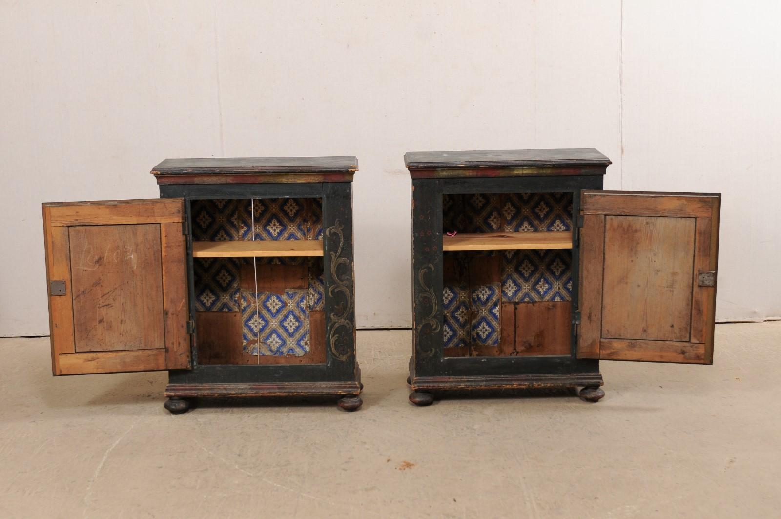 Pair of European Single-Door Cabinets with Original Hand Painted Finish 6