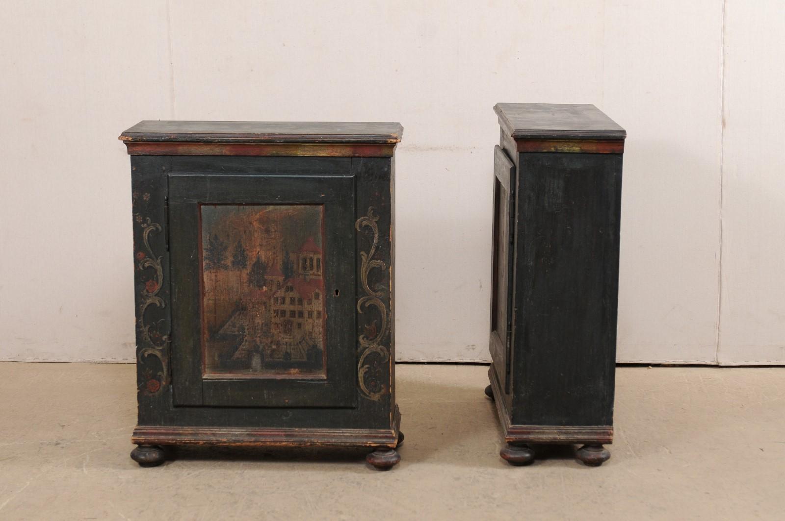 Pair of European Single-Door Cabinets with Original Hand Painted Finish 3