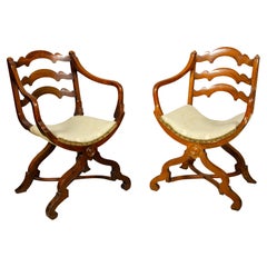 Antique Pair of European Walnut Gondola Chairs