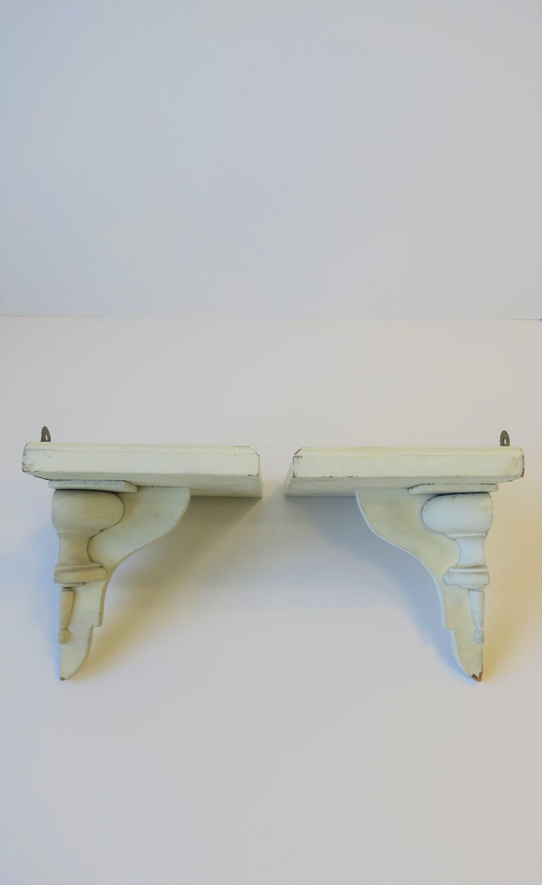 Pair of European White Turned Wood Wall Shelf Brackets For Sale at 1stdibs