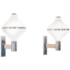 Pair of 'Euterpe' Nickel-Plated and Pressed Glass Wall Lights by Studio B.B.P.R