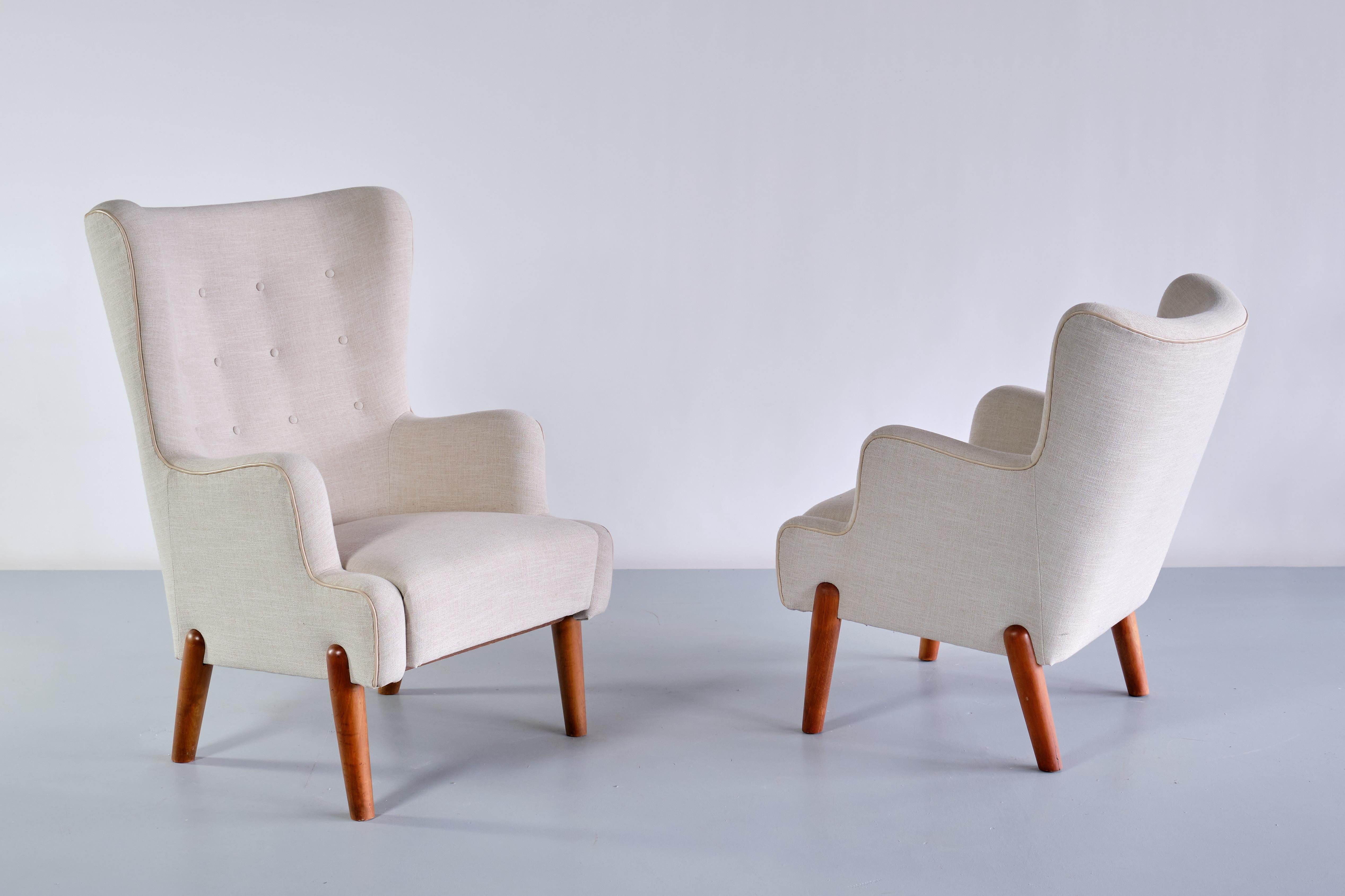 Scandinave moderne Paire de fauteuils Eva et Nils Koppel, Slagelse Mbelvrk, Danemark, années 1950 en vente