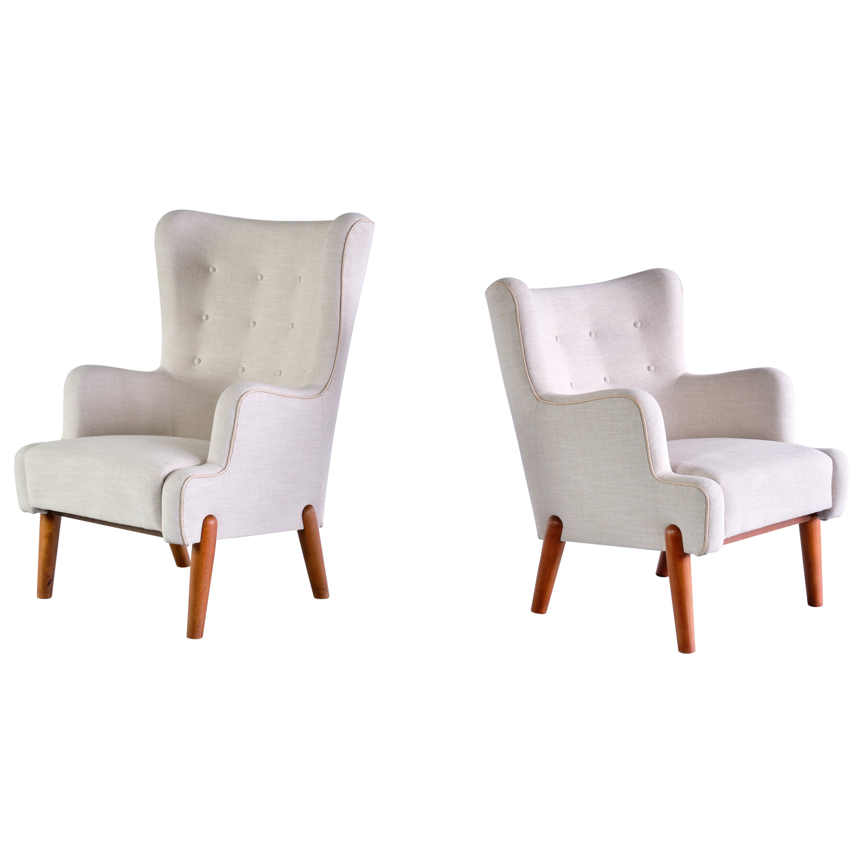 Pair of Eva and Nils Koppel Armchairs, Slagelse Møbelværk, Denmark, 1950s